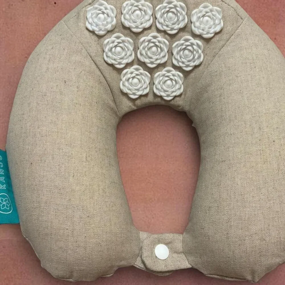 KANJO Memory Foam Acupuncture Travel Pillow Cotton Linen Blend